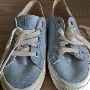 Ralph Lauren Light Blue Canvas Women Sneakers with White Laces